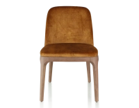 Designer chair Walnut-stained wood and bronze velvet fabric Designer chair Walnut-stained wood and bronze velvet fabric