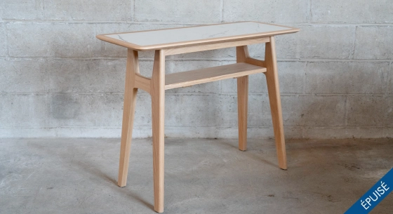 Fixed console without drawer in natural oak and white marble effect ceramic 100x40 cm