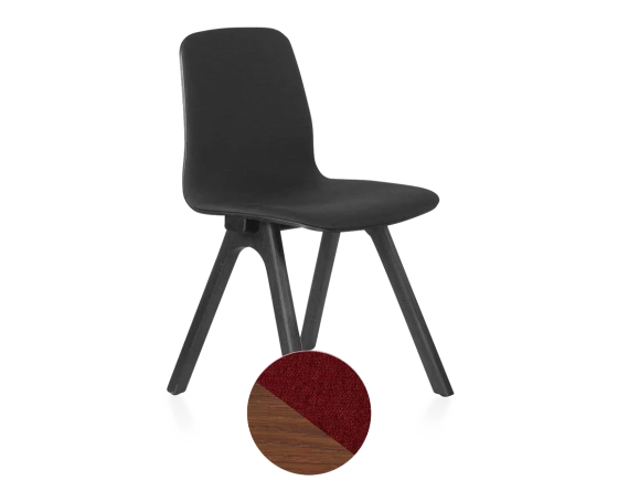 Chaise design en chêne tapissé bois teinte noyer assise tissu bordeaux