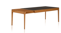 Table extensible 8 à 12 personnes en chêne et céramique allonges bois avec bois teinte merisier et plateau céramique effet marbre noir 160x100 cm Table extensible 8 à 12 personnes en chêne et céramique allonges bois avec bois teinte merisier et plateau céramique effet marbre noir 160x100 cm