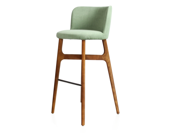 Tabouret de bar h80 cm bois teinte merisier assise tissu vert