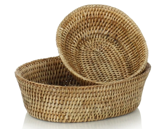 Large oval bread basket in natural rattan