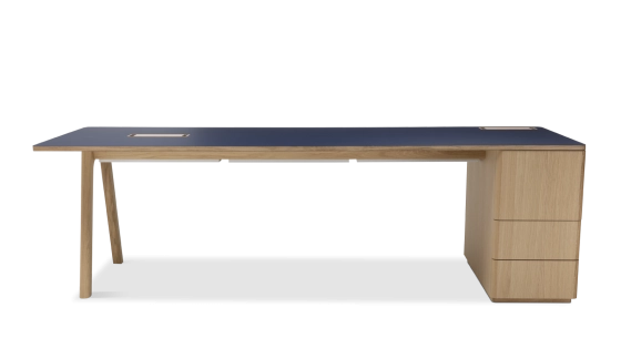 Bureau de direction chêne teinte naturelle plateau fenix bleu 200x100