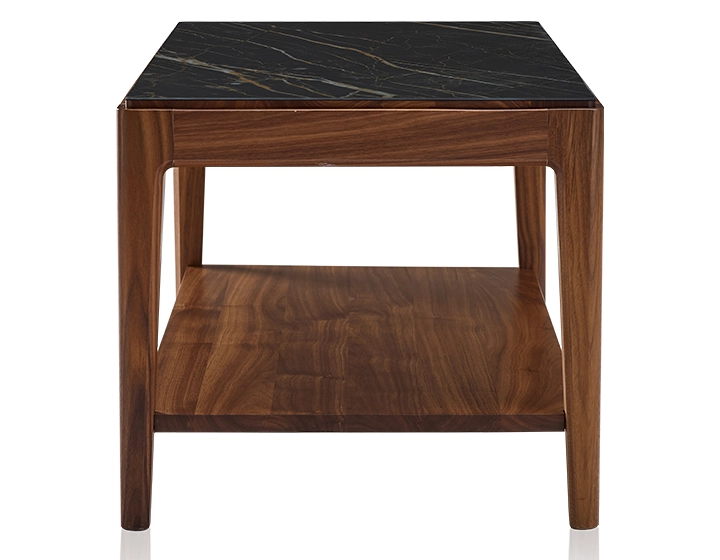 Table basse rectangulaire en noyer et céramique avec tablette en bois teinte naturelle plateau céramique effet marbre noir 100x50 cm Table basse rectangulaire en noyer et céramique avec tablette en bois teinte naturelle plateau céramique effet marbre noir 100x50 cm