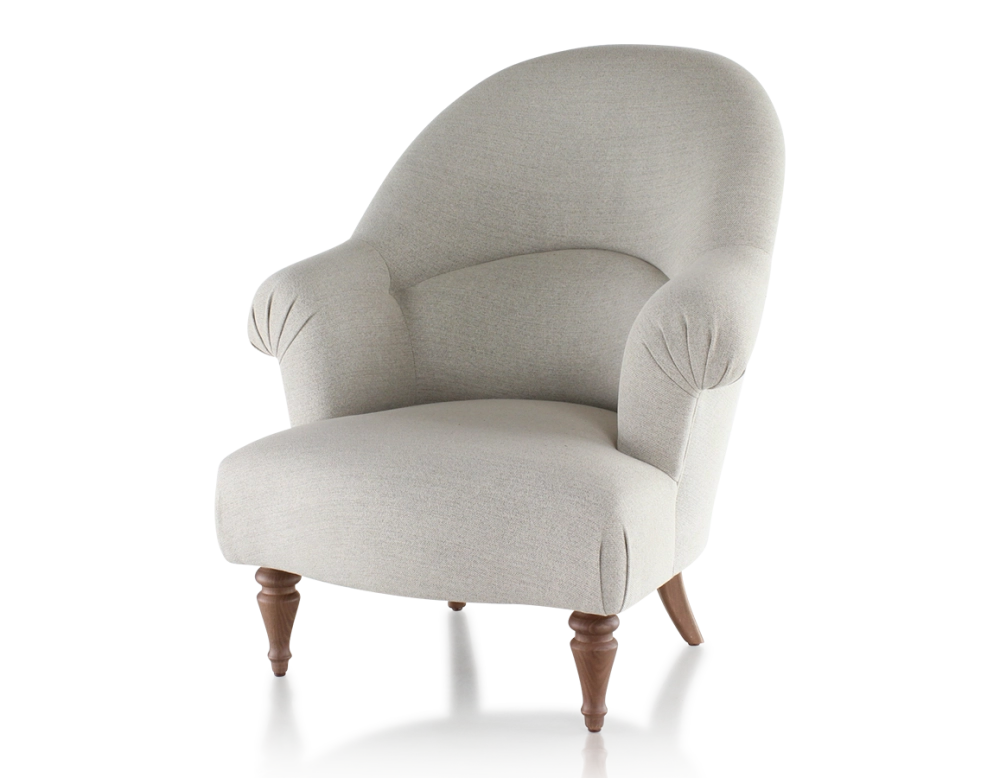 Fauteuil crapaud avec accoudoirs pieds bois teinte noyer et tissu beige naturel moyen dossier Fauteuil crapaud avec accoudoirs pieds bois teinte noyer et tissu beige naturel moyen dossier