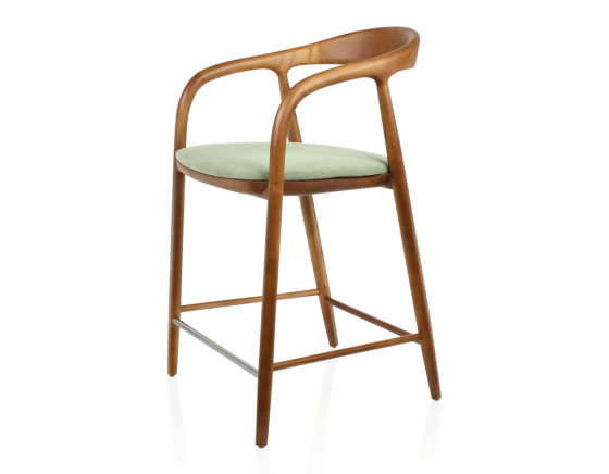 Bar stool H60 cm cherry wood stain and green fabric