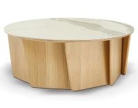 Table basse ronde en chêne et céramique avec bois teinte naturelle plateau céramique effet marbre blanc 100 cm Table basse ronde en chêne et céramique avec bois teinte naturelle plateau céramique effet marbre blanc 100 cm