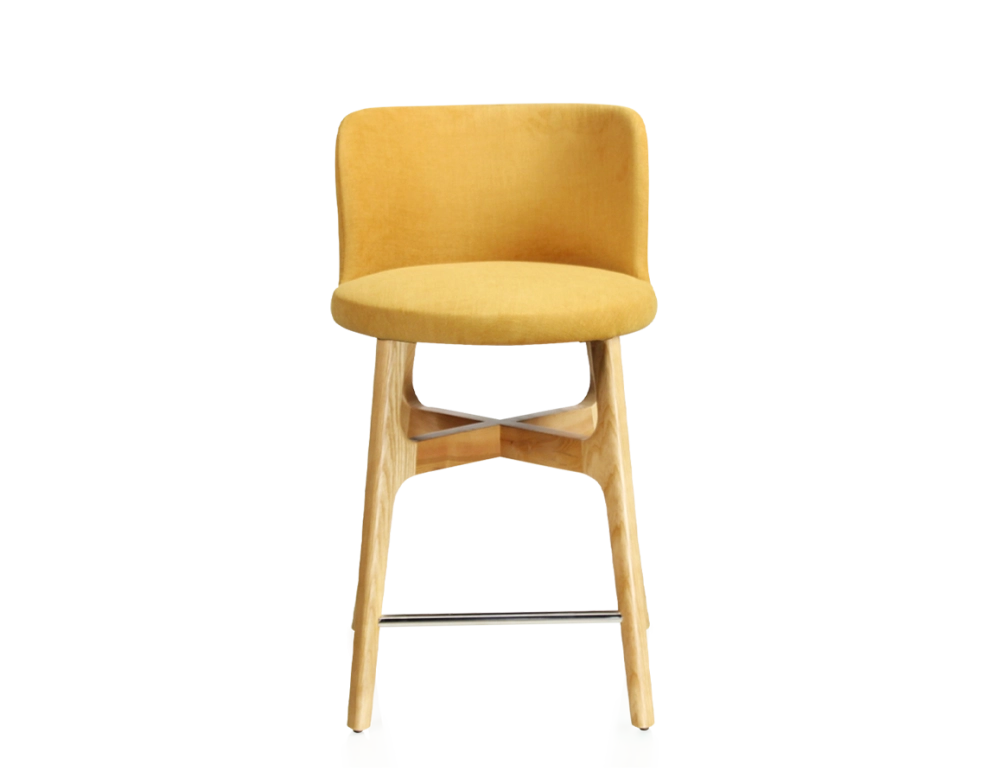 Tabouret de bar h60 cm bois teinte naturelle assise tissu jaune Tabouret de bar h60 cm bois teinte naturelle assise tissu jaune
