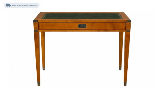 Bureau marine 1 tiroir bois teinte merisier et cuir vert