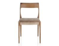 Chaise scandinave bois teinte noyer assise tissu velours taupe clair Chaise scandinave bois teinte noyer assise tissu velours taupe clair