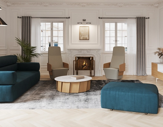 Round coffee table in oak and ceramic with natural tint wood white marble effect ceramic top 120 cm