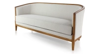 Canapé ancien 3 places bois teinte merisier et tissu beige naturel Canapé ancien 3 places bois teinte merisier et tissu beige naturel