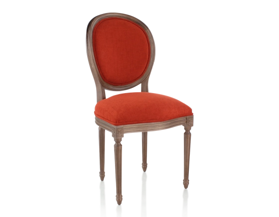 Chaise ancienne style Louis XVI bois teinte marron foncé et tissu orange brulé