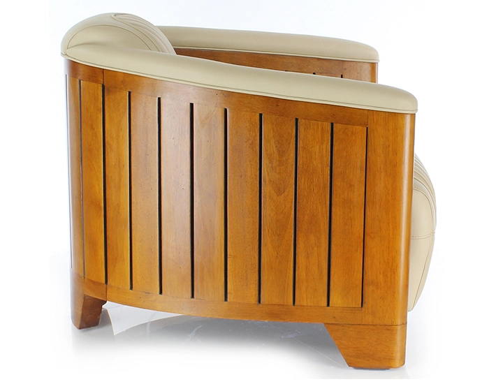 Fauteuil club bois et cuir beige Fauteuil club bois et cuir beige