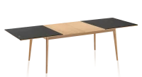 Table extensible en chêne et céramique allonges bois avec bois teinte naturelle et plateau céramique effet ardoise 210x100 cm