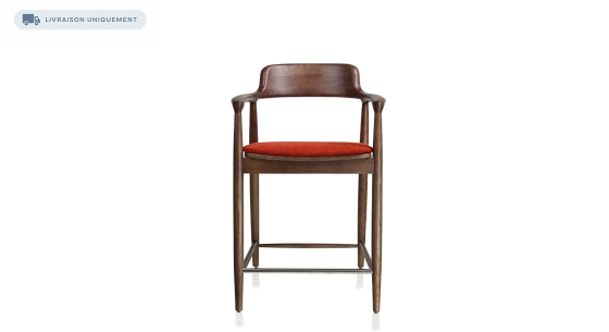 Tabouret de bar h60 cm bois teinte naturelle assise tissu orange brulé