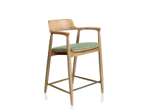Tabouret de bar h60 cm bois teinte naturelle assise tissu vert Tabouret de bar h60 cm bois teinte naturelle assise tissu vert