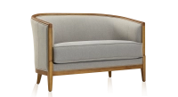 Canapé ancien 2 places bois teinte meriser et tissu gris clair Canapé ancien 2 places bois teinte meriser et tissu gris clair