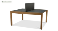 Bureau bench 2 postes chêne teinte naturelle plateau fenix vert foncé 140x160