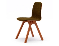 Upholstered oak designer chair cherry-stained wood, green boucle fabric seat