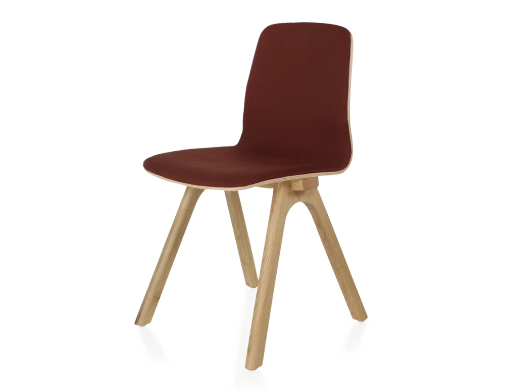 Chaise design en chêne tapissé bois teinte naturelle assise tissu bordeaux Chaise design en chêne tapissé bois teinte naturelle assise tissu bordeaux
