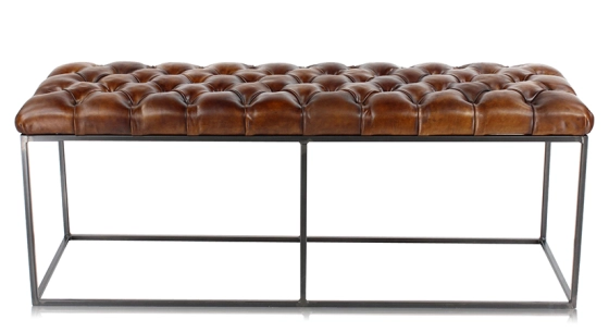 Chesterfield leather bench vintage brown