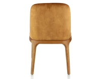 Chaise design bois teinte merisier et tissu velours bronze