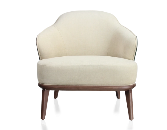 Fauteuil design tissu vert forêt et crème