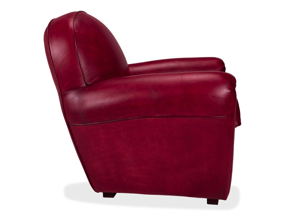 Fauteuil club cuir rouge carmin accoudoirs passepoil Fauteuil club cuir rouge carmin accoudoirs passepoil