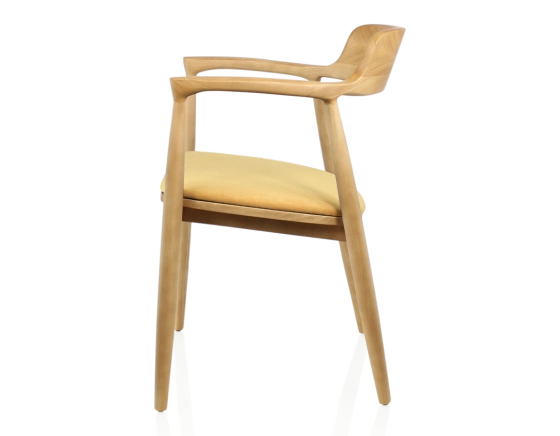 Chaise scandinave bois teinte naturelle et tissu jaune