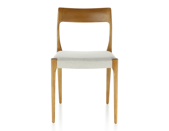 Chaise scandinave bois teinte merisier assise tissu beige naturel