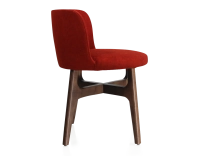 Chaise design bois teinte marron foncé assise tissu orange brulé Chaise design bois teinte marron foncé assise tissu orange brulé