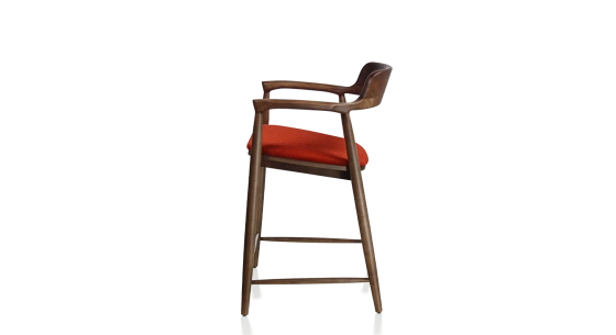 Tabouret de bar h60 cm bois teinte naturelle assise tissu orange brulé