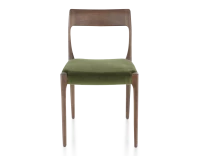 Chaise scandivave bois teinte marron foncé assise tissu vert olive