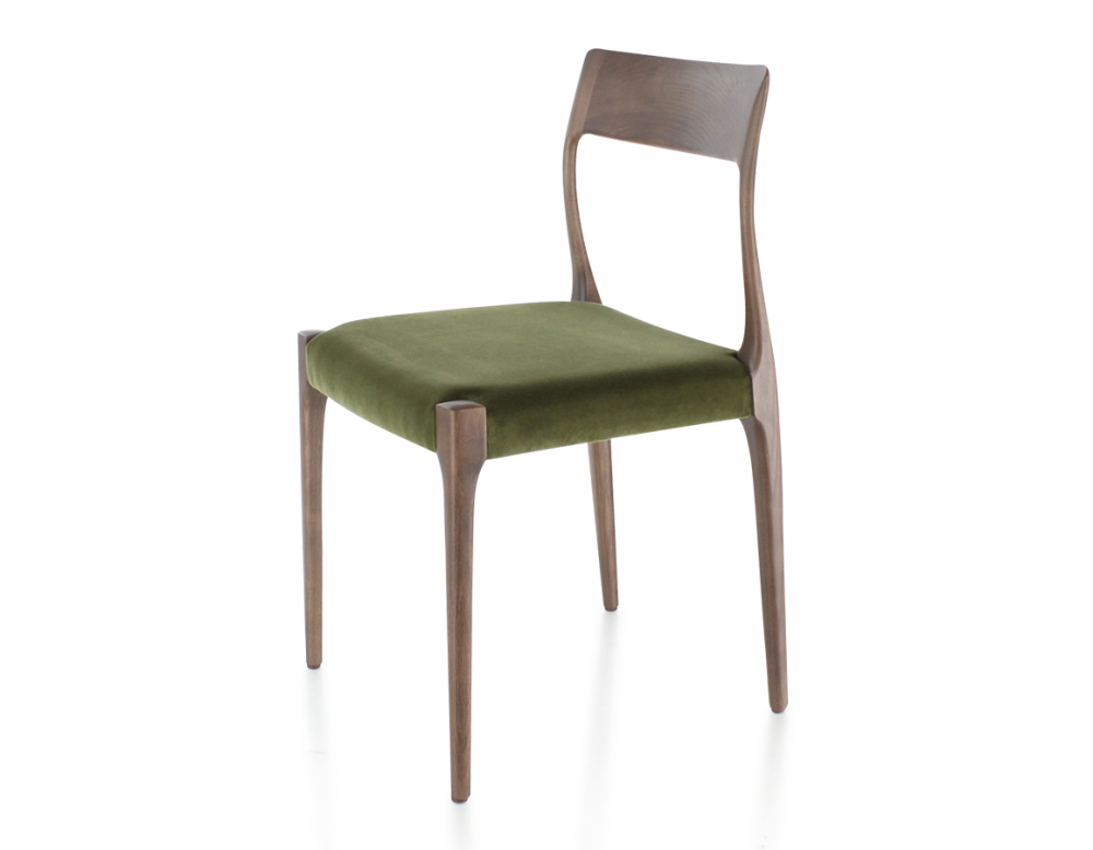 Chaise scandinave bois teinte marron foncé assise tissu vert olive Chaise scandinave bois teinte marron foncé assise tissu vert olive
