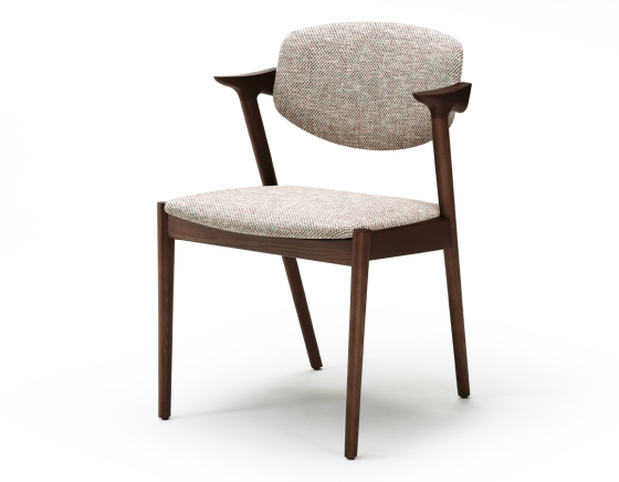 Chaise scandinave bois teinte marron foncé assise tissu fusion