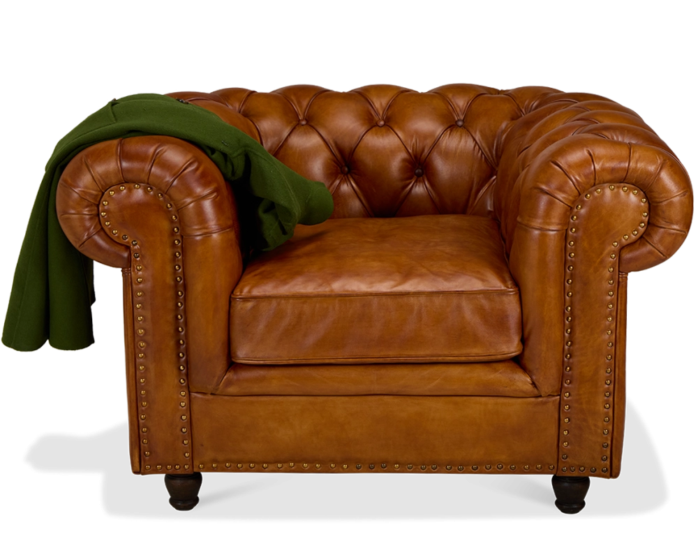 Fauteuil chesterfield cuir marron clair accoudoirs cloutés Fauteuil chesterfield cuir marron clair accoudoirs cloutés