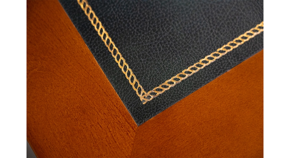 Bureau marine 1 tiroir bois teinte merisier et cuir vert