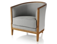 Fauteuil ancien bois teinte merisier et tissu gris clair Fauteuil ancien bois teinte merisier et tissu gris clair