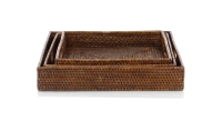 Plateau de service carré en rotin brun grand modèle