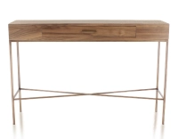 Console design noyer teinte naturelle et métal patine laiton 100 cm Console design noyer teinte naturelle et métal patine laiton 100 cm