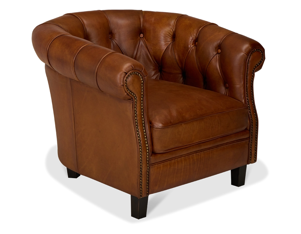 Fauteuil chesterfield cuir marron clair accoudoirs cloutés Fauteuil chesterfield cuir marron clair accoudoirs cloutés