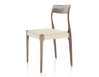 Chaise scandinave bois teinte marron foncé assise tissu chevron beige Chaise scandinave bois teinte marron foncé assise tissu chevron beige