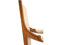 Fauteuil ancien style Louis XVI bois teinte ancienne et tissu chiné beige Fauteuil ancien style Louis XVI bois teinte ancienne et tissu chiné beige