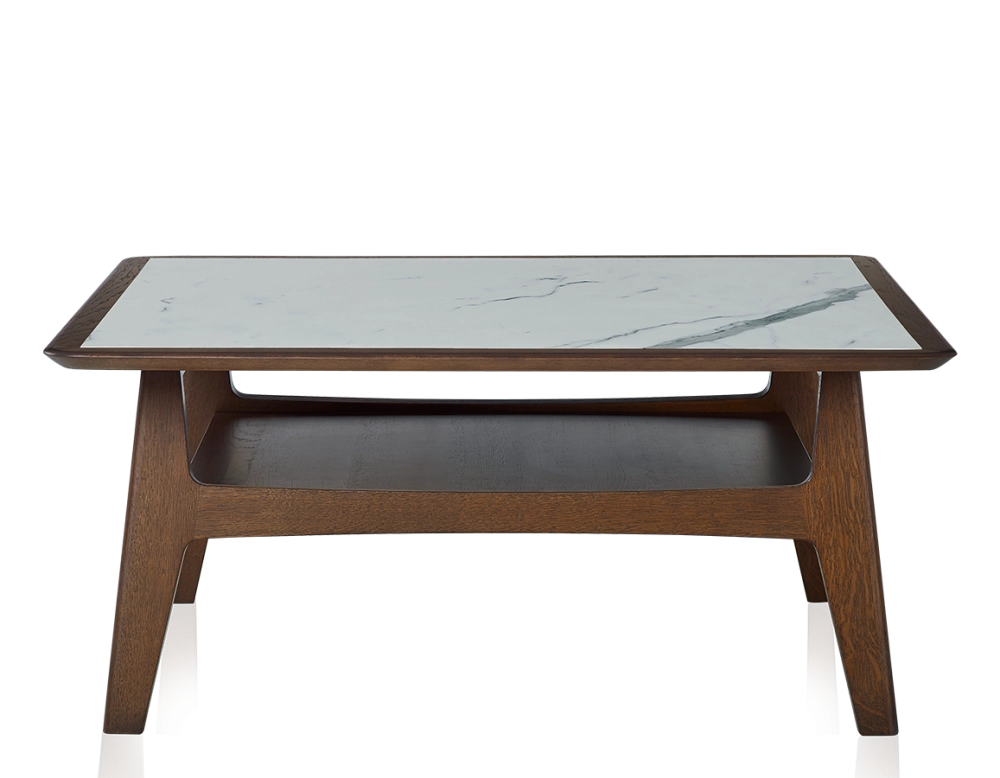 Square coffee table in oak and ceramic with dark brown stained wood white marble effect ceramic top 100x100 cm Square coffee table in oak and ceramic with dark brown stained wood white marble effect ceramic top 100x100 cm