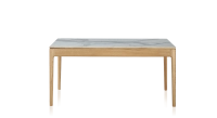 Table extensible 8 à 12 personnes en chêne et céramique allonges céramique avec bois teinte naturelle et plateau et allonges céramique effet marbre blanc 160x100 cm