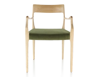 Chaise scandinave avec accoudoirs bois teinte naturelle assise tissu vert olive Chaise scandinave avec accoudoirs bois teinte naturelle assise tissu vert olive