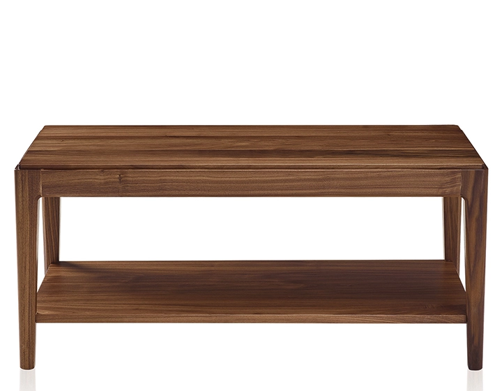 Table basse rectangulaire en noyer avec tablette teinte naturelle 100x50 cm Table basse rectangulaire en noyer avec tablette teinte naturelle 100x50 cm