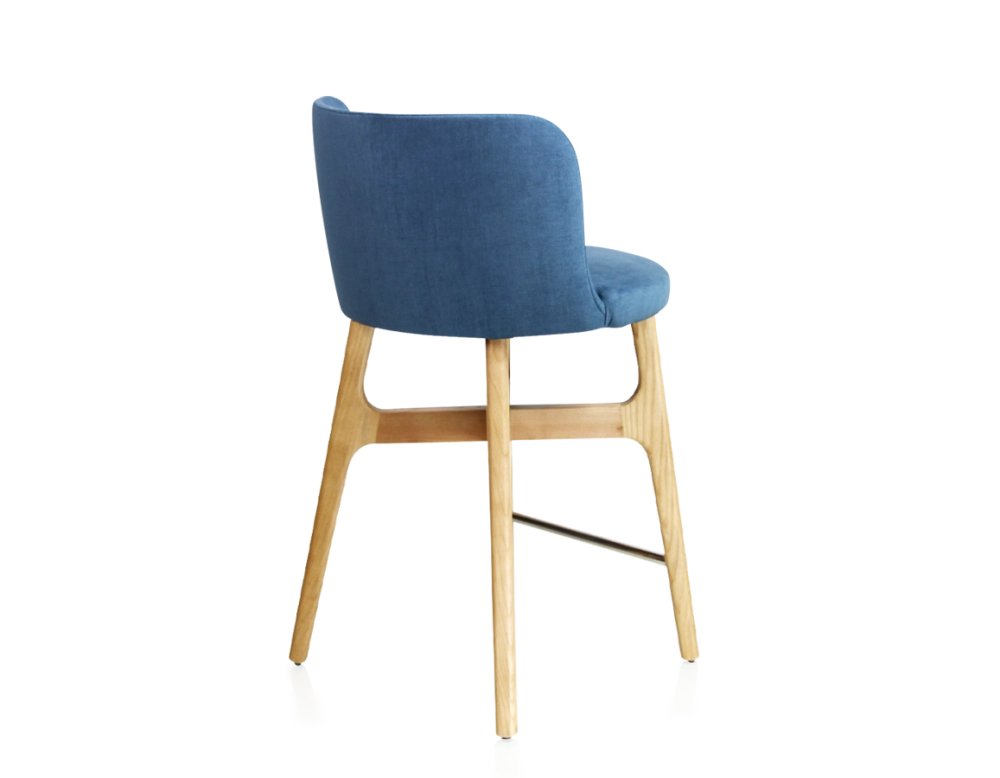 Bar stool h60 cm natural tint wood, denim blue fabric seat Bar stool h60 cm natural tint wood, denim blue fabric seat
