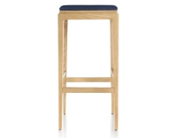 Tabouret de bar design H80 cm bois teinte naturelle assise tissu bleu marine Tabouret de bar design H80 cm bois teinte naturelle assise tissu bleu marine